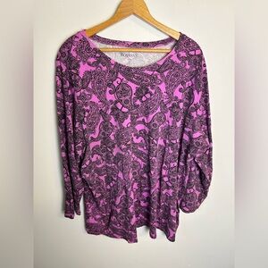 Roamans Pink Paisley Women's Top Plus Size 2X Long Sleeve Comfortable